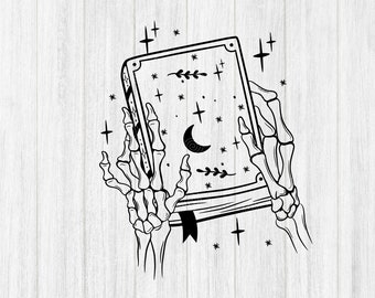 Book Lover SVG, Books SVG, Reading SVG, Mystical svg, Skeleton Hand svg, Magical svg, Librarian svg, Fantasy svg, Book club svg, Trendy Svg