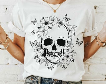Schmetterling Schädel svg, Floral Schädel Png, Schädel Vektor, Schädel Blume svg Vektor-Silhouette, Sugar Skull svg-Datei, Schädelblume Schnittdatei