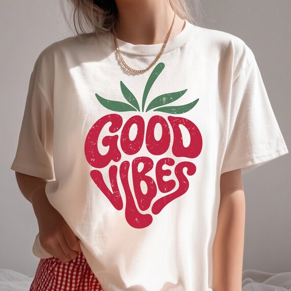 Strawberry Good Vibes PNG, Retro Summer Fruit Design, Groovy Strawberry Sub, Aesthetic Fruit Shirt