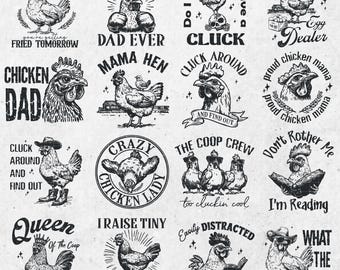Funny Chicken SVG Bundle PNG, Crazy Chicken Clipart Set, Farm Chicken Illustrations, Cricut Cut Files