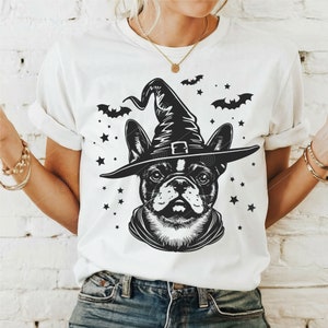 Halloween sorcière bouledogue français Svg, Svg bouledogue Français, chapeau de sorcière svg, chien sorcière, chemise d'Halloween, cadeau pour les amoureux des animaux de compagnie, bouledogue, visage de chien svg