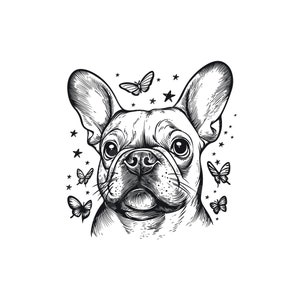 Bulldog Francês Svg Png, Bulldog Francês Svg, borboleta Svg, estrelas svg, Bulldog Francês Clipart, Espiando Bulldog Francês Png, Bulldog Francês