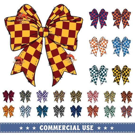 Checkered Bow PNG bundle, Coquette colourful Ribbon PNG Sublimation, Sports bow png, Checkered Bow png, doodle bow png, Commercial Use