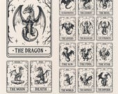 Dragon Tarot Card SVG PNG bundle, Dragon Svg, Flying Dragon svg, Mystical svg, Celestial svg, Tarot card svg, Dragon Tattoo, Png, Clipart