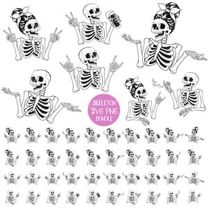 Paquete Messy Bun Skeleton SVG PNG, paquete Skeleton Clipart, Momlife Svg, Momlife Skeleton Svg, vector esqueleto, Skeleton Clipart, Skeleton