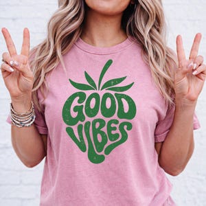 Strawberry Good Vibes PNG, Retro Summer Fruit Design, Groovy Strawberry Sub, Aesthetic Fruit Shirt image 6