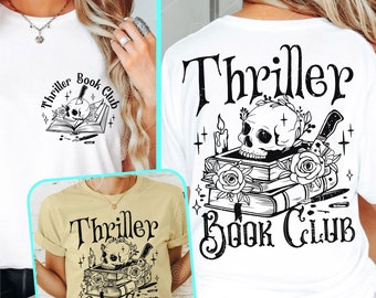 Thriller Book Club SVG PNG, Floral Skull Png, Book Club Svg, Reading, Booktrovert Png, Reader Png, funny book Png, Horror Funny Adult Svg