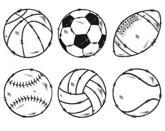 Doodle Ball SVG PNG DXF, Doodle Soccer Ball Svg, Doodle Basketball Svg, Doodle Baseball Svg, Doodle volleyball Svg, Sports ball svg bundle