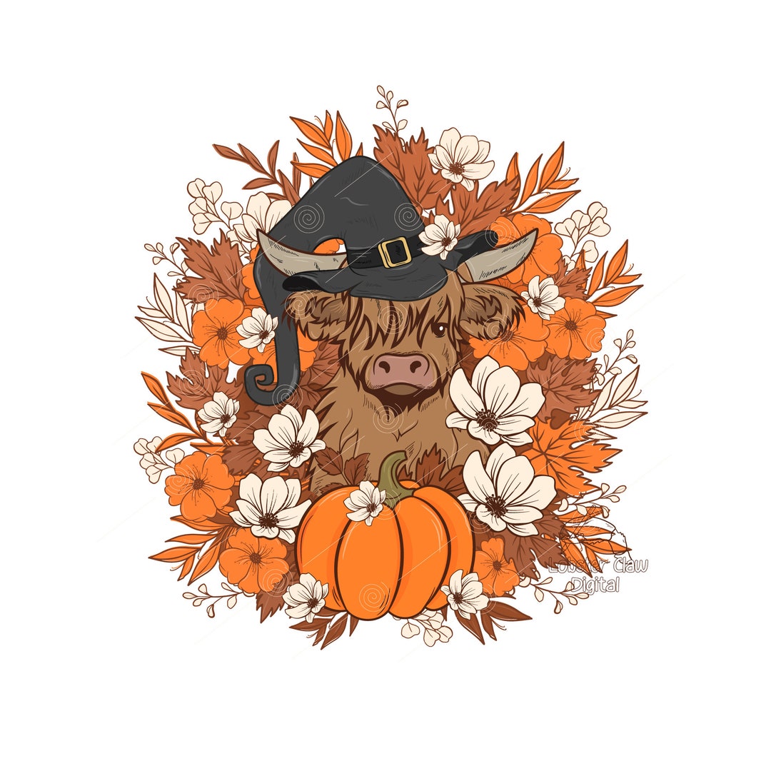 Baby Highland Cow Png, Funny Cow Witch, Halloween PNG, Spooky Highland ...