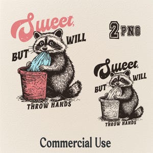 Süß aber werfen Hände PNG, lustiger Waschbär sarkastisch snarky Png, Erwachsener Humor Lustiges Zitat Png, lustiges Retro-Shirt Design, kommerzielle Nutzung