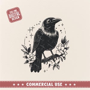 Raven flowers Svg Png, Raven clip art, floral Crow Svg, Raven svg, crow svg, crow silhouette, raven png, Bird Svg, Crow, Dark Crow Svg