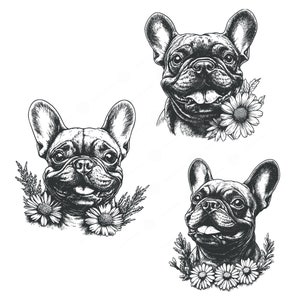 Französische Bulldogge SVG Bundle, Französische Bulldogge mit Blumen Herz, Französische Bulldogge Clipart, Französische Bulldogge mit Blumendesign, Süße Französische Bulldogge SVG