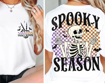 Griezelig seizoen skelet png, retro Halloween png, grappig skelet png, Halloween-schedel png, trendy Halloween-shirtontwerp, retro png, spookachtig png