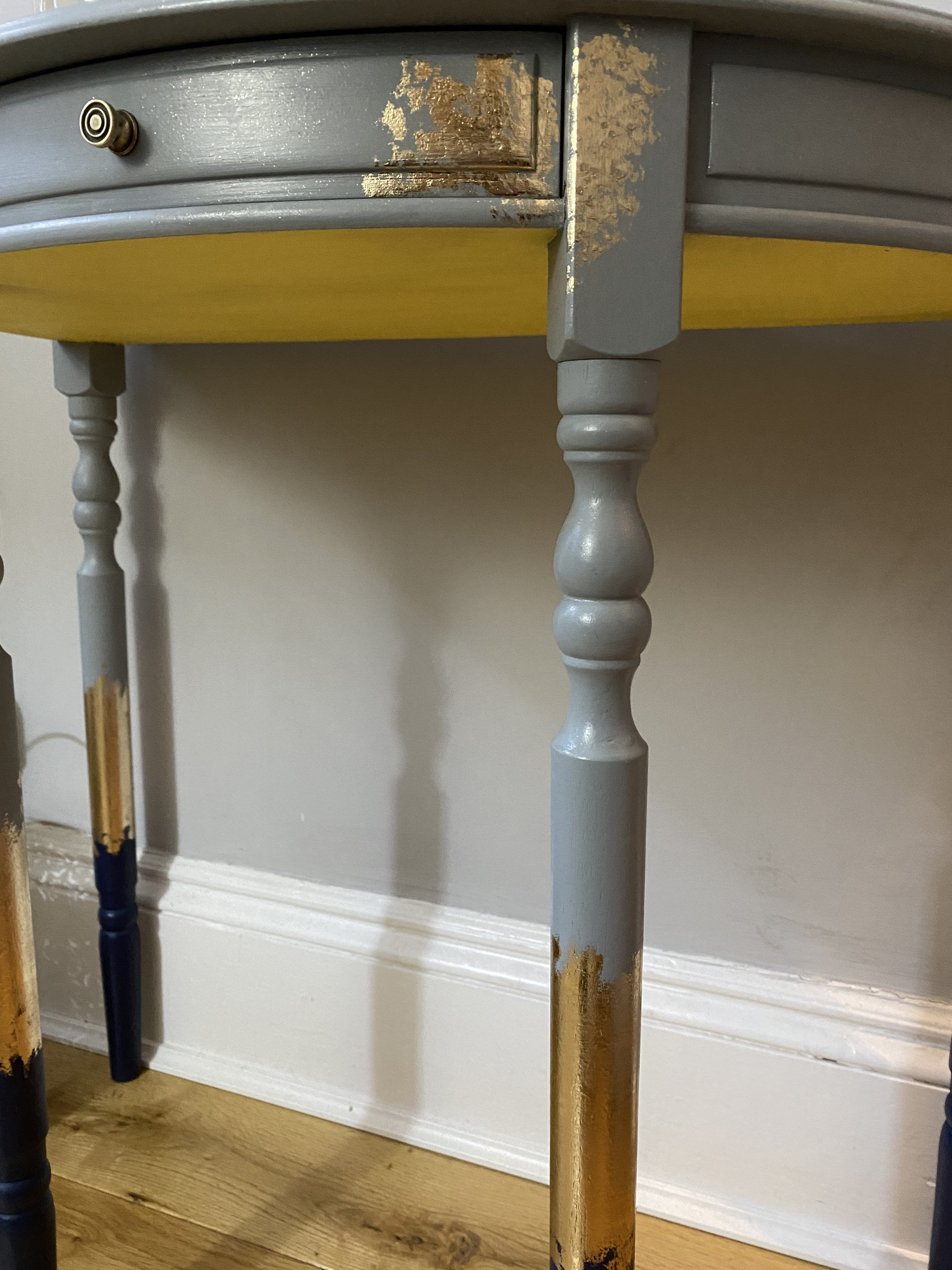 SOLD SAMPLE Upcycled Eclectic half moon table with gold leaf Etsy