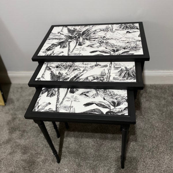 SOLD x SOLD x SOLD Upcycled Refurbished nest tables jungle print