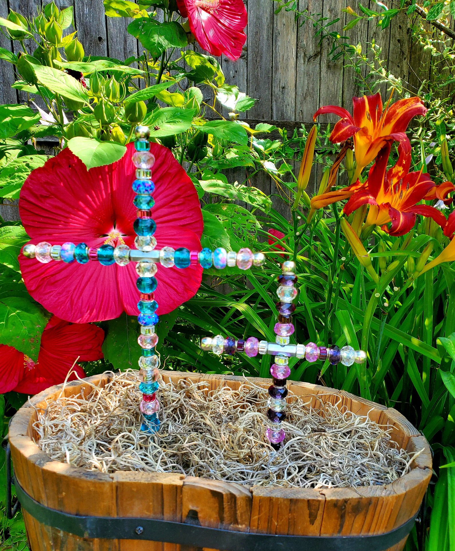 Garden Cross/ Garden Stake / Beaded Garden Cross Etsy