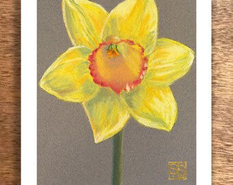 Daffodil Card, March Birth Month Flower, From Original Pastel, 5x7 Folded Card, Yellow Flower,Unique Birthday Card, New Baby Greeting Card