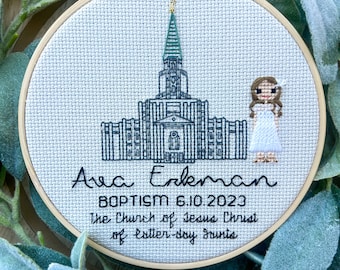 Taufe und Erstkommunion Porträt, Taufandenken, HLT Tempel Porträt, Christliches Geschenk, Kirche Jesu Christi der Heiligen der Letzten Tage