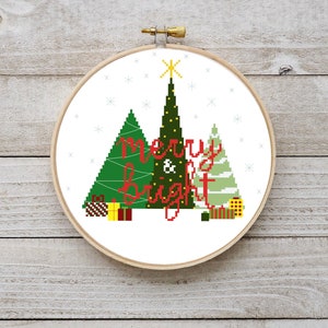 Patrón digital de punto de cruz de Navidad feliz y brillante