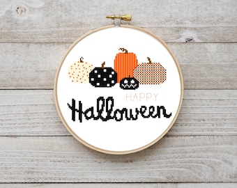 Happy Halloween Kreuzstich DIGITALES Muster, Kürbis Kreuzstich