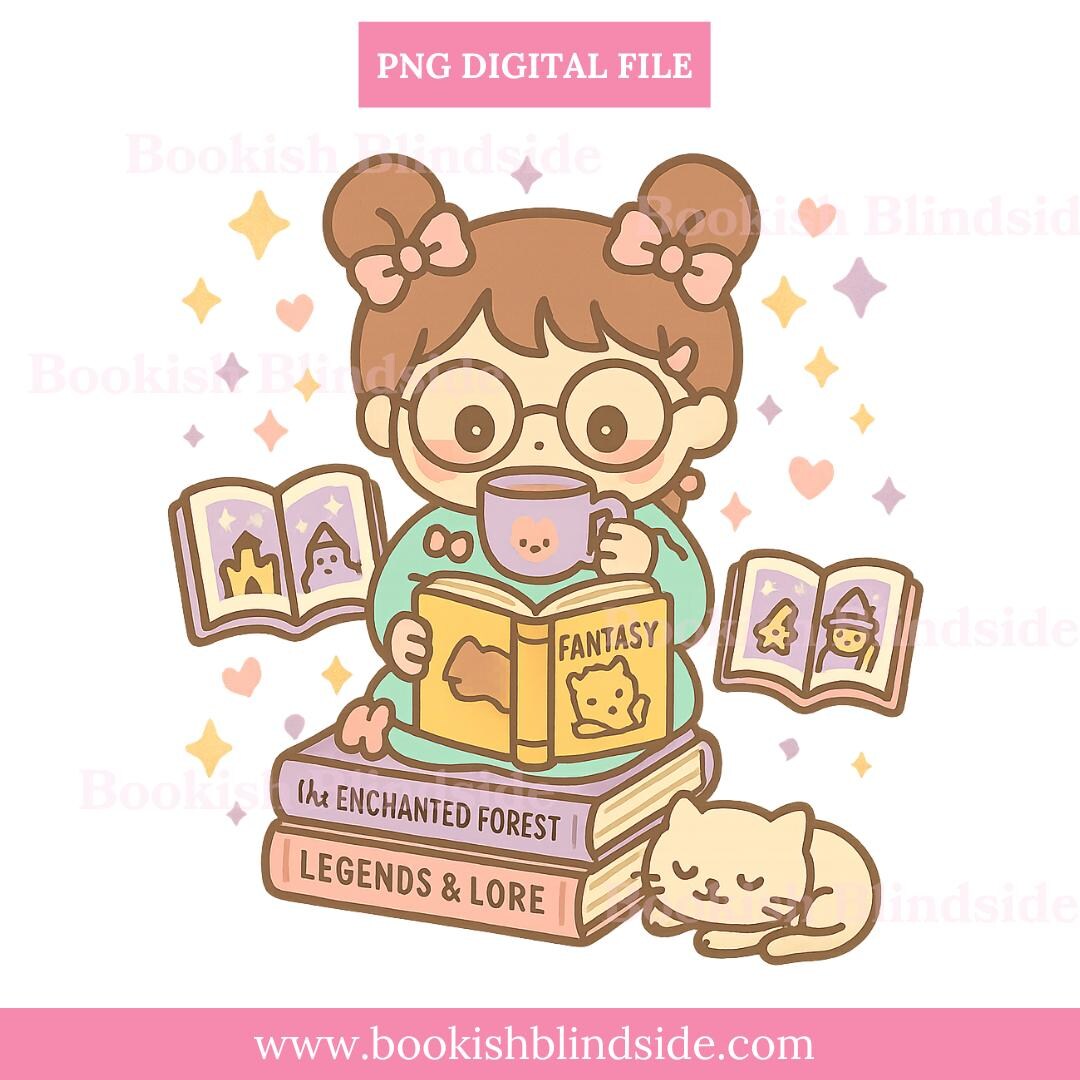 Kawaii Book Lover PNG | Cute Cozy Reading Girl Clipart | Fantasy Reader ...