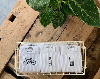 1x meia de bicicleta, meias de tênis bordadas à mão