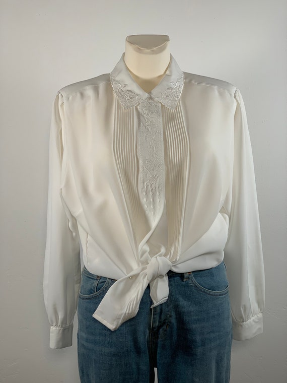 White Vintage Folklore Blouse 80s Oversize