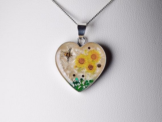 Cremation Ashes Memorial Sunflower Heart Necklace Etsy Canada
