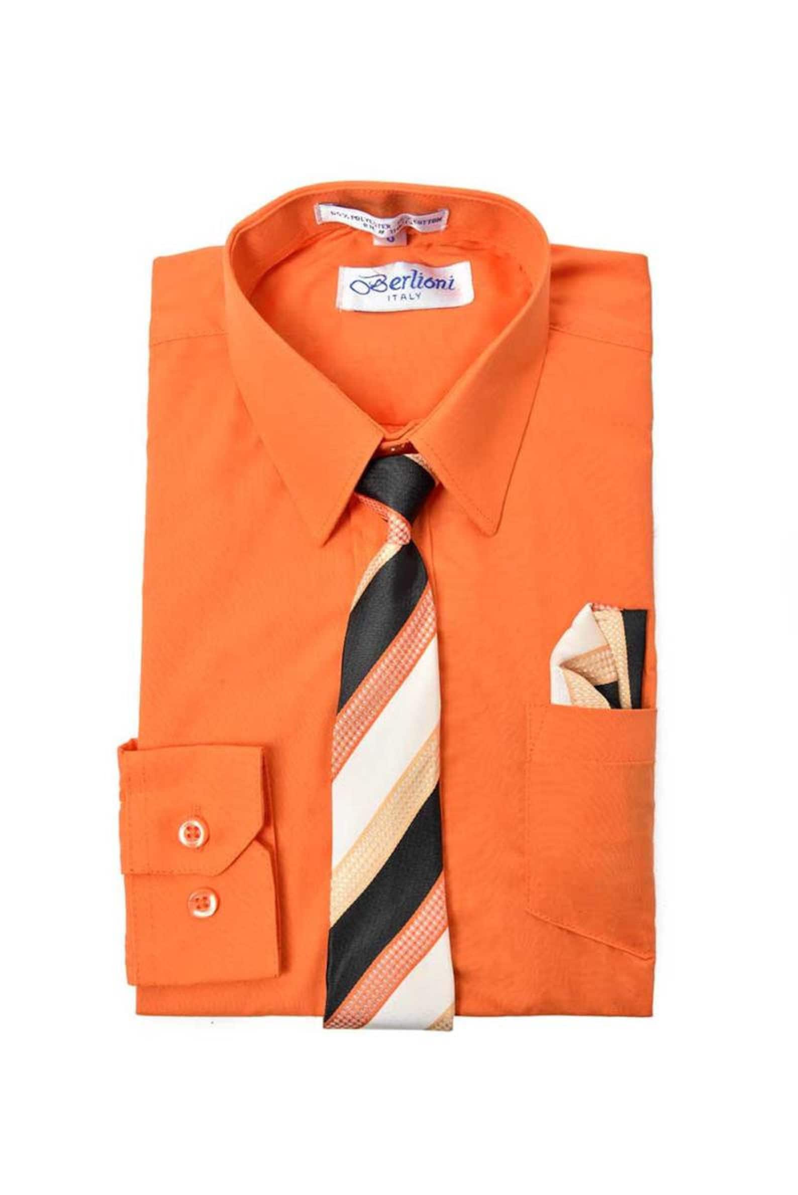 Boy's Orange dress shirt with tie long sleeve Etsy