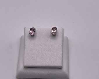 Natural Pretty Pink Morganite Prong Set  6x4mm Oval Women’s Silver Earrings