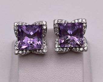 Royal Purple Silver Amethyst 10mm Square Earrings for Women