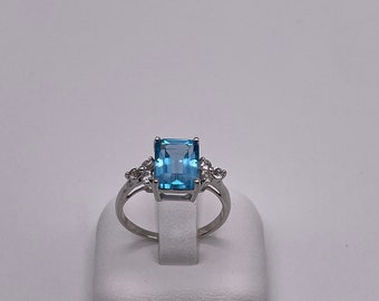 Swiss Blue Topaz Octagon Silver Women’s Ring Size 6