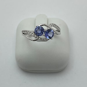 Natural Tanzanite Silver Ring with 5mm Rounds