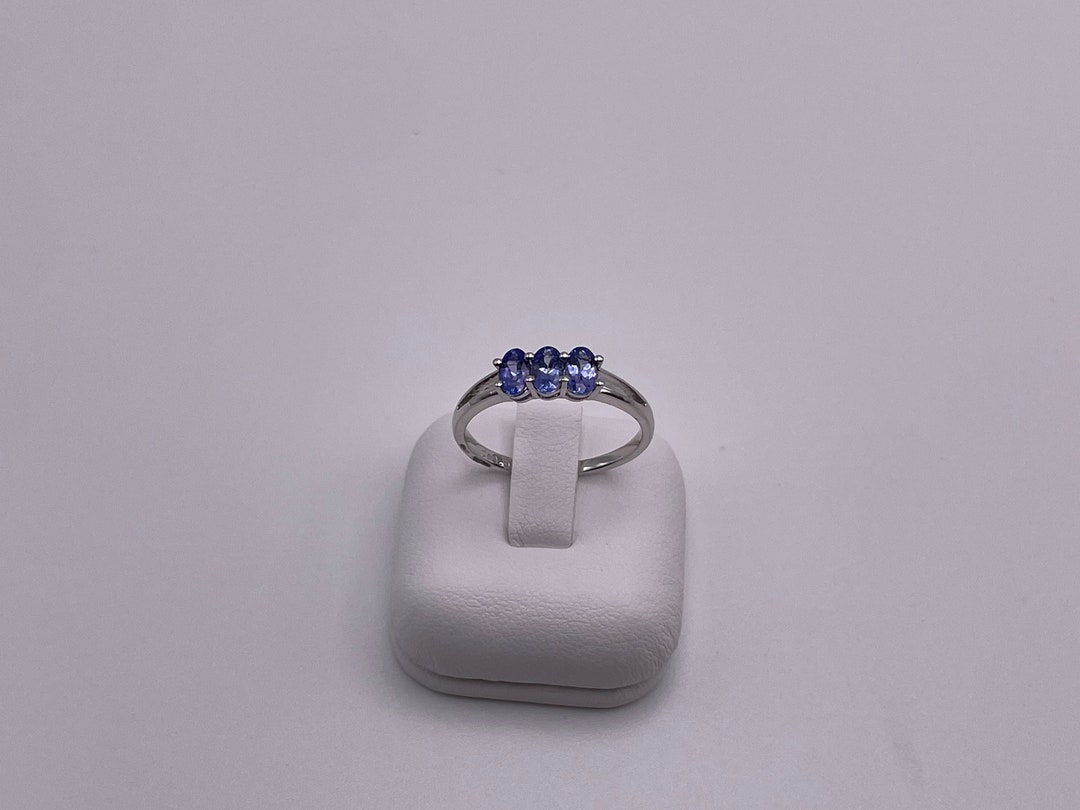 Natural Tanzanite Three Stone 5x3mm Oval Women’s Silver Ring in Size 7 ...