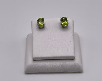Natural Peridot Oval 7x5mm Silver  Earrings