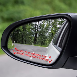 NEW- Red 2x Objects in mirror are cuter than they appear sticker vinyl decals for car truck suv (2 sizes  and many designs) +FREE GIFT