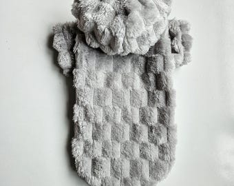 Jasnoszara polarowa bluza z kapturem dla chihuahua, zimowy płaszcz dla małego psa, sweter dla zwierząt