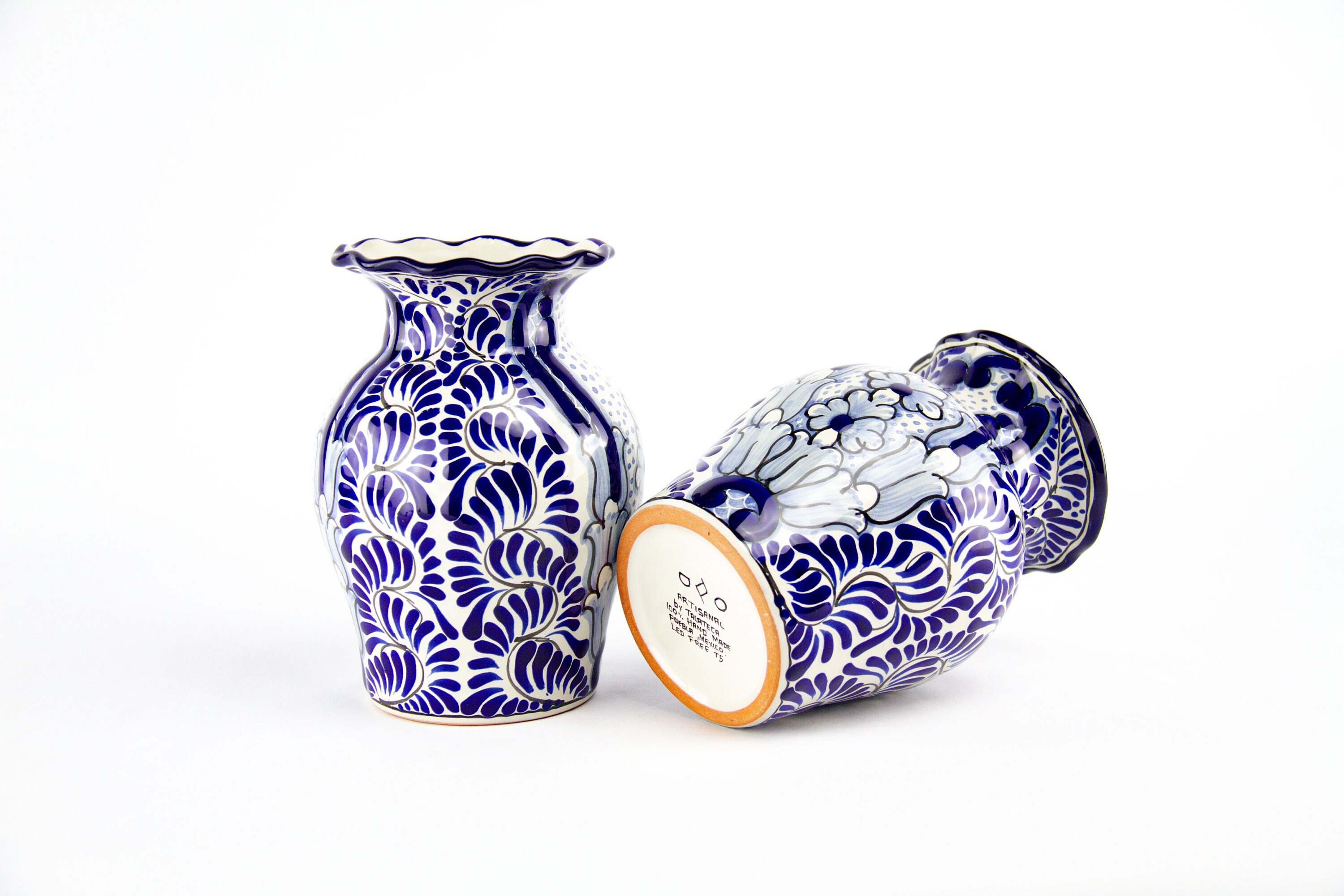 Blue and White Talavera Flower Vase Handmade Vase Hand Etsy