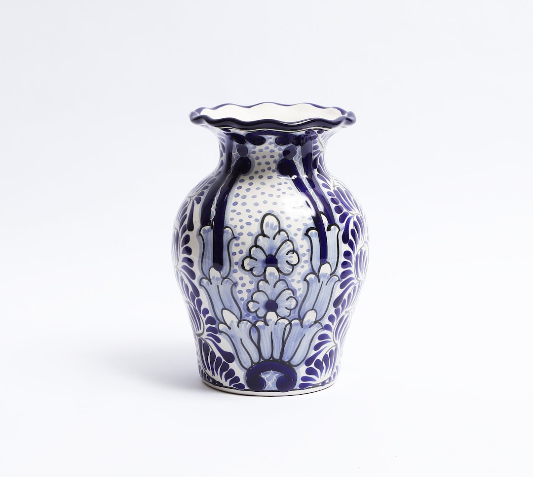 Blue and White Talavera Flower Vase Handmade Vase Hand Etsy