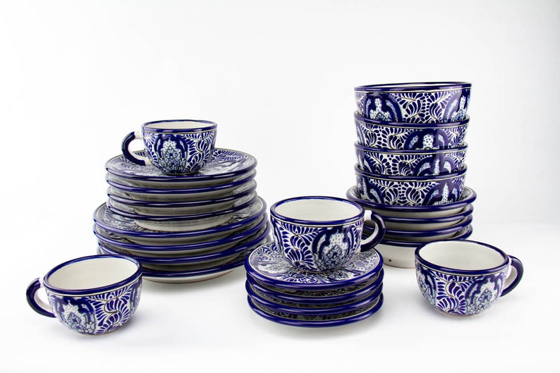 Blue and White Talavera Dinnerware Set Mexican Bowls Patio Etsy