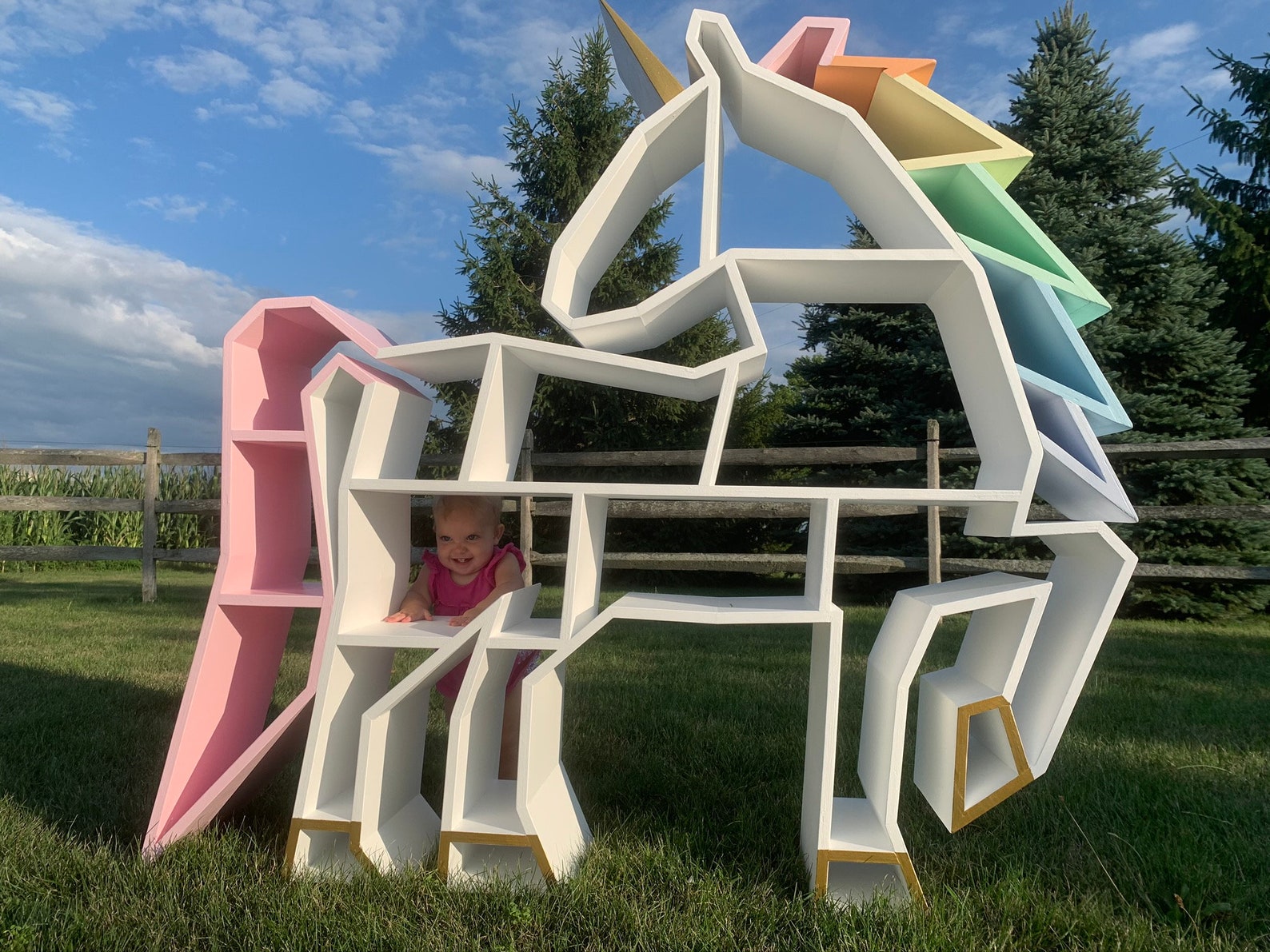 Kids Bookshelf Unicorn Decor Bookcase Childrens Nursery Shelf Etsy