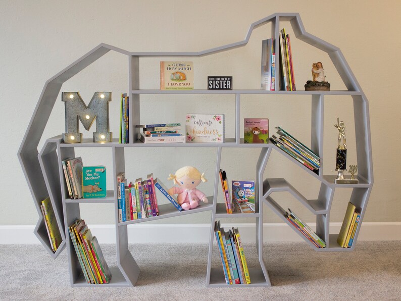 Kids Bookshelf Elephant Decor Bookcase Childrens Nursery Shelf Etsy