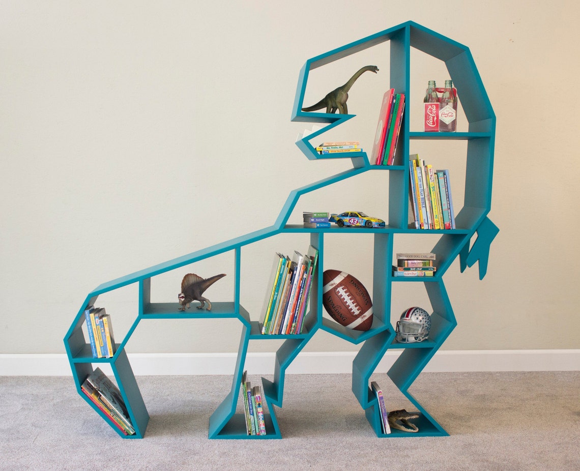 Kids Bookshelf Dinosaur Decor Trex Bookcase Childrens Nursery Etsy