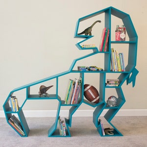Kids Bookshelf Dinosaur Decor T-Rex Bookcase Childrens Nursery Shelf