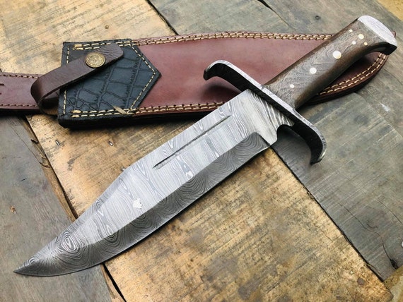 Réplica de cuchillo Rambo / Cuchillo Bowie de acero de Damasco / Cuchillo  de campamento de madera de nogal forjado a mano personalizado / Cuchillo  táctico / Cuchillo de película -  México