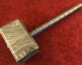 DAMASCUS HAMMER, Custom Handmade Damascus Steel Thor Hammer, Hand Forged Hammer SDK-H-1