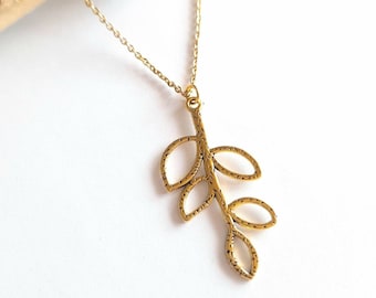 Tibetan Gold Leaf on Gold Chain, Delicate Leaf Pendant,  Dainty Gold Jewellery,Mothers Day Gift, Birthday Gift, Gift For Mom, Gift For Her