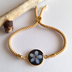 Hand Painted Forget Me Not Cord Bracelet, Flower Bracelet, Resin Jewellery, Forget Me Not Gift for Her, Birthday Gift, Adjustable Bracelet
