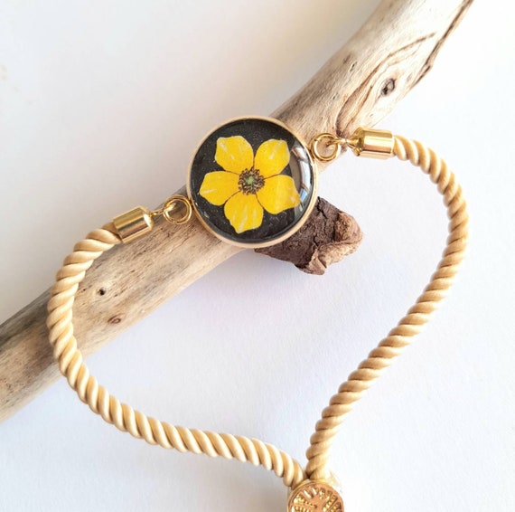 Hand Painted Buttercup Cord Bracelet Flower Bracelet Resin