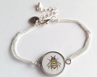 Hand Painted Bee Bracelet: Resin Bumble Bee Jewellery, Initial Charm